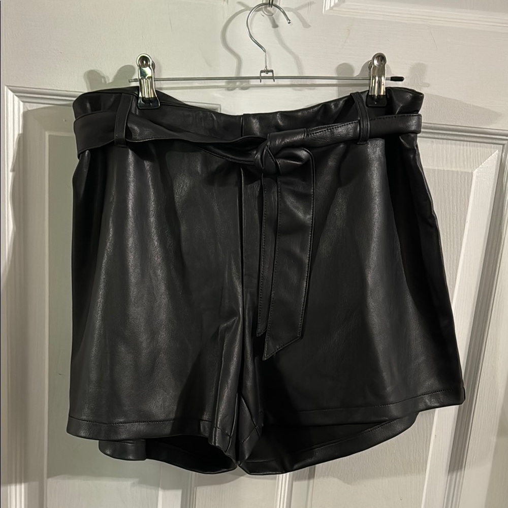Black Faux Leather Women Shorts